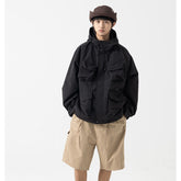 Unisex Jacket Vintage Overalls Jacket Loose Hooded Outdoor Shell Jacket Men's Jacket